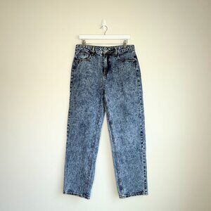 High Waist Tapered Leg Acid Wash Mom Jeans Blue